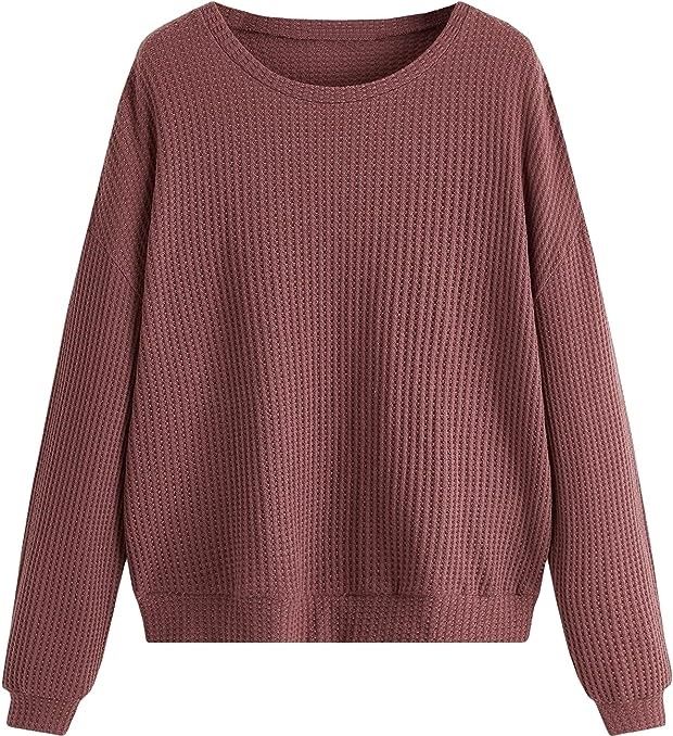 Photo 1 of Womens Mock Neck Pullover Sweatshirt Lightweight Long Sleeve Solid Color Casual Loose Waffle Knit Top