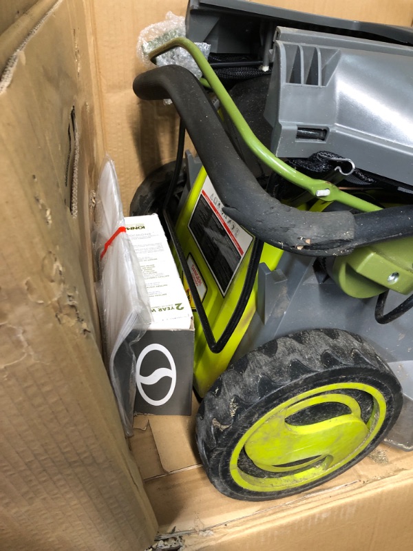 Photo 2 of **FOR PARTS ONLY, USED, DIRTY, MINOR DAMAGE*** Sun Joe iON16LM 40-Volt 16-Inch Brushless Cordless Lawn Mower, Kit - UNABLE TO TEST** 