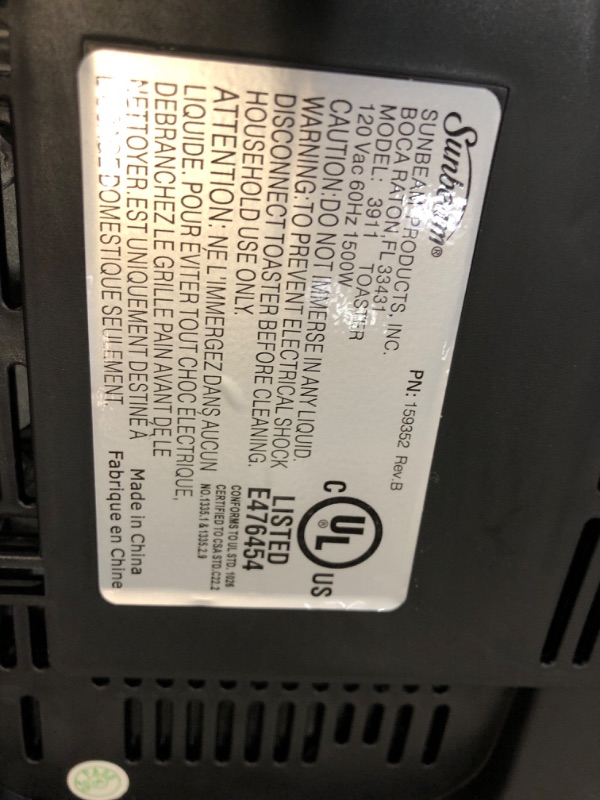 Photo 4 of [READ NOTES]
Sunbeam Wide Slot 4-Slice Toaster, Black (003911-100-000)
