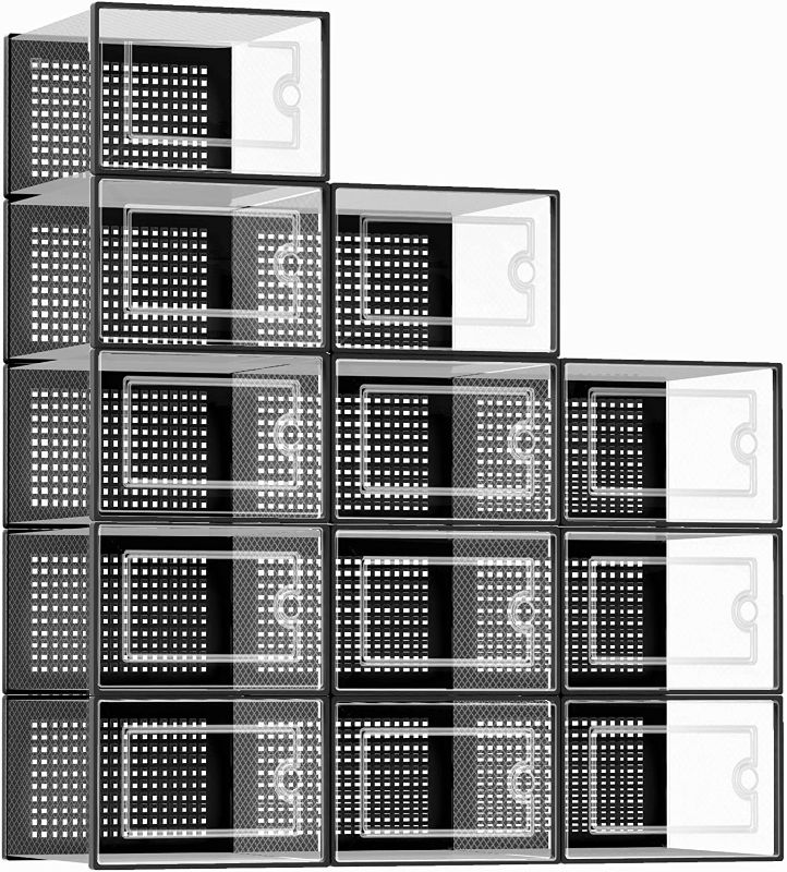 Photo 1 of 
Kuject Large Shoe Organizer Storage Boxes for Closet, Fit Size 11, Clear Plastic Stackable 