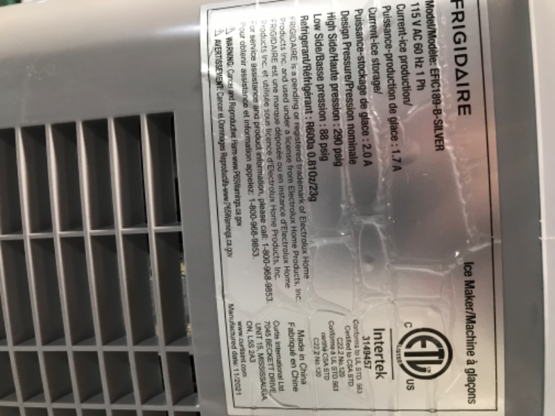 Photo 5 of *USED* FRIGIDAIRE EFIC189-Silver Compact Ice Maker, 26 lb per Day, Silver (Packaging May Vary) Silver Ice Maker