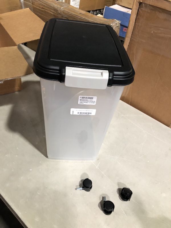 Photo 1 of ***ONLY 3 WHEELS - SEE PICTURES***
IRIS USA 33qt/25lbs Airtight Pet Food Storage Container, Black