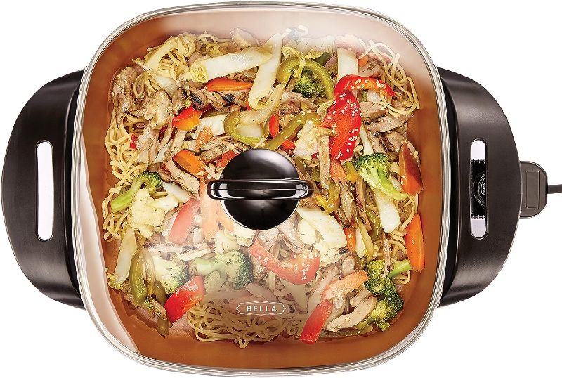 Photo 1 of ** THE HOLDER IS GONE/ CHIPED** BELLA Electric Skillet and Frying Pan with Glass Lid,