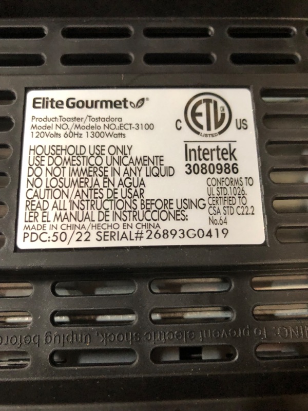 Photo 3 of *USED* HEATING KNOB DOESNT WORK* Elite Gourmet ECT-3100 Long Slot 4 Slice Toaster, Reheat, 6 Toast Settings