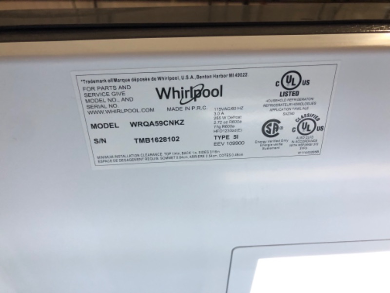 Photo 7 of **LEFT BOTTOM DOOR FOR FREEZER HAS HARD TIME OPENING ALSO WOULD BE BEST TO CLEAN BEFORE USE** 36-inch Wide Counter Depth 4 Door Refrigerator - 19.4 cu. ft.
MODEL NUMBER:WRQA59CNKZ
S/N:TMB1628102