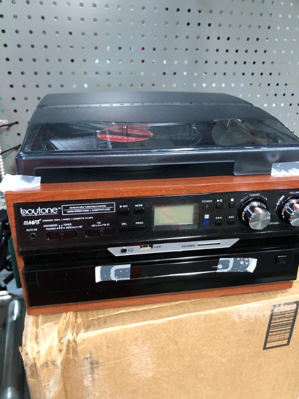 Photo 3 of * USED * 
Boytone BT-24MB Bluetooth Classic Style Record Player Turntable with AM/FM Radio, CD/Cassette Player, 2 Separate Stereo Speakers, Record from Vinyl, Radio, and Cassette to MP3, SD Slot, USB, AUX.