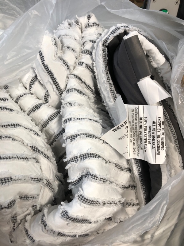 Photo 2 of * USED * 
WRENSONGE Jacquard King Comforter Set, 8 Pieces Black and White Striped Tufted Boho Comforter Set, Microfiber Cozy Farmhouse Bedding Set with Decor Pillow, Lightweight Breathable for All Seasons White/Black King(102"X90")