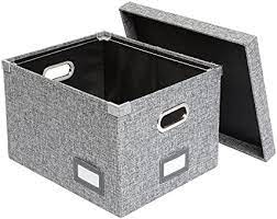 Photo 1 of Pendaflex Collapsible File Box with Lid, Heather Gray (41790) & Hanging File Folders, Letter Size, Assorted Colors, 1/5-Cut Adjustable Tabs, 25 Per Box (81663) File Box + Folders