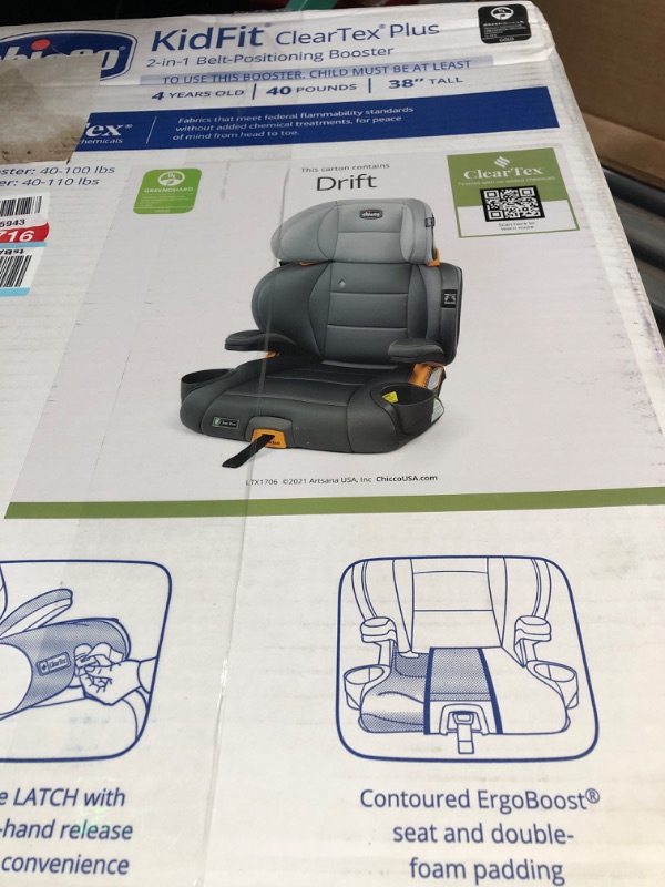 Photo 3 of Chicco KidFit ClearTex Plus 2-in-1 Belt-Positioning Booster Car Seat, Backless and High Back Booster Seat, for Children Aged 4 Years and up and 40-100 lbs. | Drift/Grey KidFit Plus with ClearTex® No Chemicals Drift/Grey