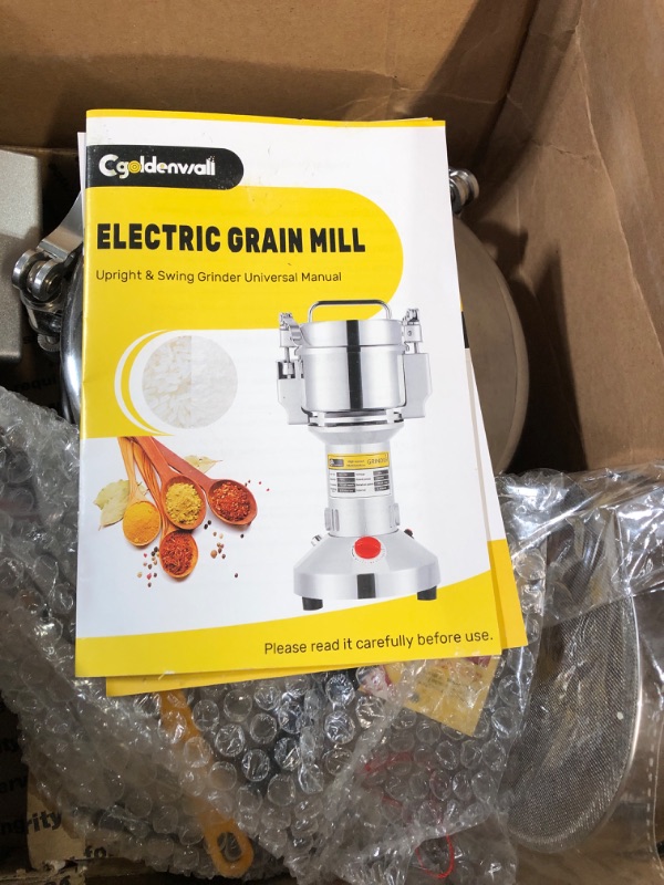 Photo 2 of * USED * 
CGOLDENWALL 700g Electric Grain Grinder Mill Safety Upgraded 2400W High-speed Spice Herb Grinder Commercial Superfine Grinding Machine Dry Cereals Pulverizer CE 110V (700g Swing Type)