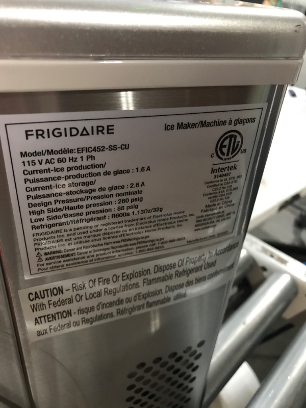 Photo 4 of * PARTS * 
FRIGIDAIRE EFIC452-SS 40 Lbs Extra Large Clear Maker, Stainless Steel, Makes Square Ice