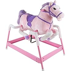 Photo 1 of * USED * 
Spring Rocking Horse Plush Ride on Toy with Adjustable Foot Stirrups and Sounds for Toddlers to 5 Years Old by Happy Trails - Pink, Large