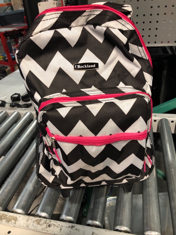 Photo 3 of (USED) Rockland Double Handle Rolling Backpack, Pink Chevron, 17-Inch