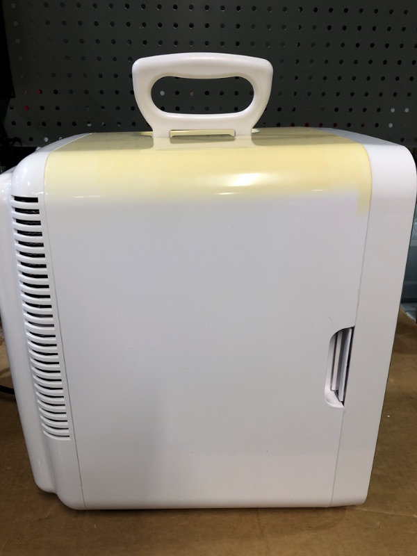 Photo 4 of (used/ similar to stock image) AstroAI Mini Fridge 15 Can Digital Display and Temperature Control 10 Liter 110V AC/12V DC - yellow and white