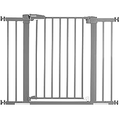 Photo 5 of BABELIO 26-40 Inch Easy Install Pressure Mounted Metal Baby Gate/Pet Gate, No Drilling, No Tools Required, with Wall Protectors and Extenders (Gray)