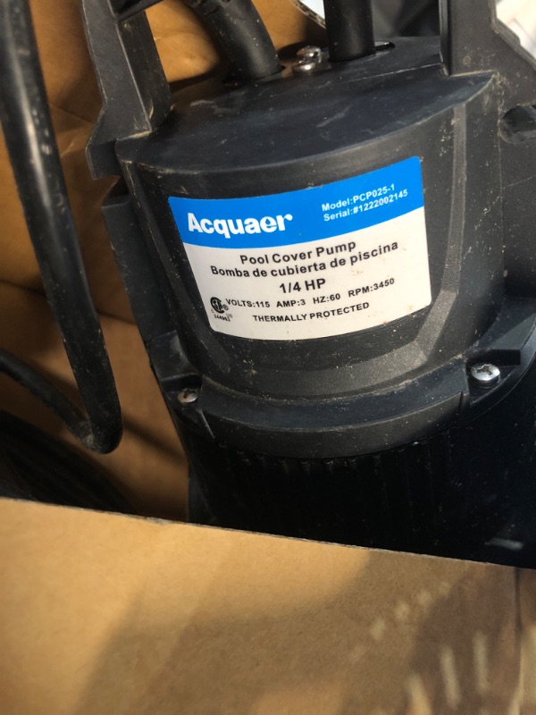 Photo 3 of *USED* 
Acquaer 1/4 HP Automatic Swimming Pool Cover Pump, 115 V Submersible Pump with 3/4” Check Valve Adapter & 25ft Power Cord, 2250 GPH Water Removal for Pool, Hot Tubs, Rooftops, Water Beds and more