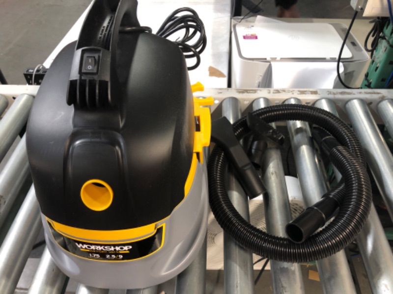 Photo 2 of *USED*
WORKSHOP Wet/Dry Vacs Vacuum WS0255VA Compact, Portable Wet/Dry Vacuum Cleaner, 2.5-Gallon Small Shop Vacuum Cleaner, 1.75 Peak HP Portable Vacuum,Grey/ Black/ Yellow