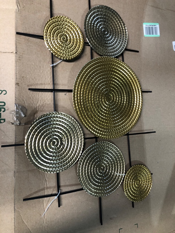 Photo 3 of (used) LORYDECO Metal Wall Art Modernist Iron Wall Decor Silver and Gold Modernist Floating Circles Crinkle 2.5FT Long, 2 Pack