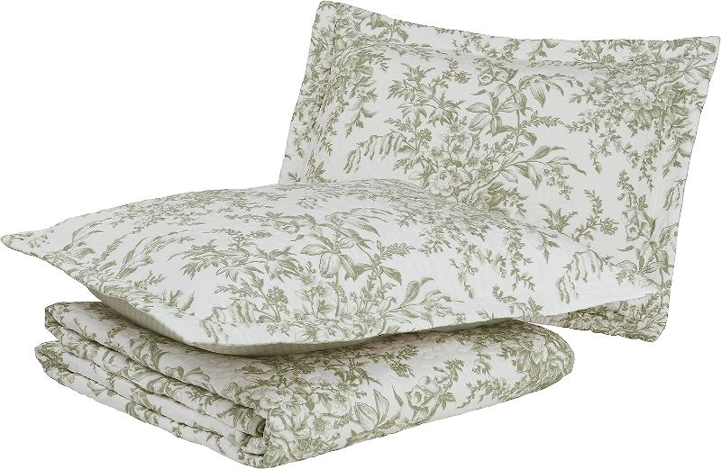 Photo 1 of (used/see notes) Laura Ashley - Queen Quilt Set Bedford Green/Off-white Queen