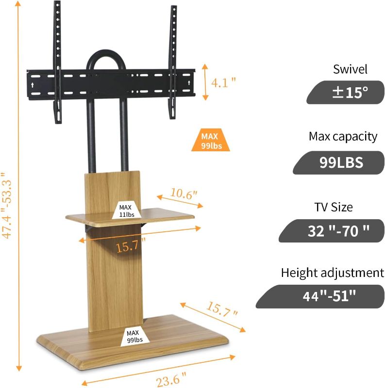 Photo 1 of Universal Floor TV Stand with Height Adjustable and Media Shelf (Walnut)