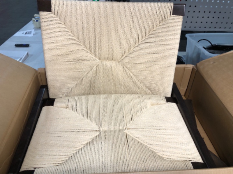 Photo 1 of *used*
Modern Boho Accent Reading Chair, Indoor Scandinavian Cognac Natural Wood Beech Braided Jute Woven Weave Paper Rope Seat Recline Chair Paper Rope / Black Walnut Beech Chair set of 1