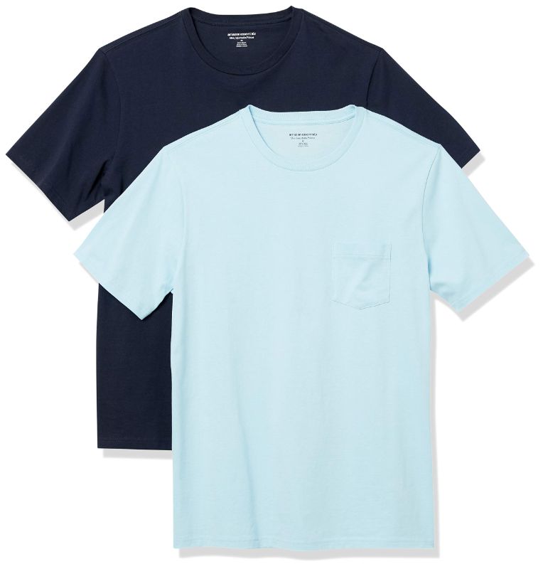 Photo 1 of Amazon Essentials Men's Slim-Fit Short-Sleeve Crewneck T-Shirt, Multipacks X-Large Light Blue/Dark Navy Pocket