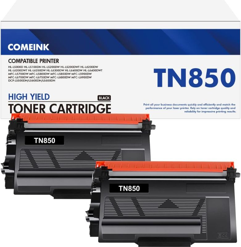 Photo 1 of TN850 TN-850 Toner Cartridge 2-Pack: Compatible Toner Cartridge Replacement for Brother TN 850 TN820 High Yield Black for HL-L6200DW MFC L5850DW L5900DW MFC-L5900DW HL-L5100DN MFC-L5850DW Printer