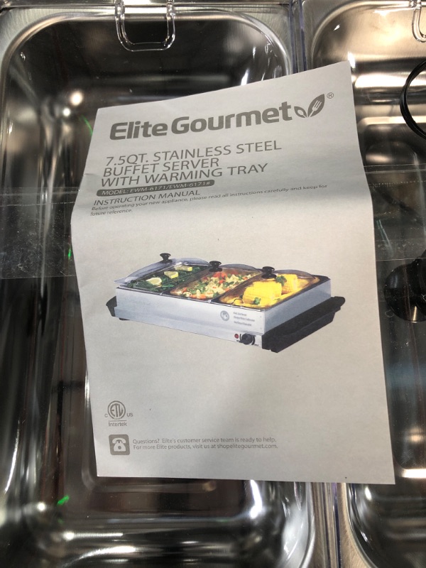 Photo 4 of Elite Gourmet EWM-6171# 7.5 Quart Triple Buffet Server Food Warmer Temperature Control, Clear Slotted Lids, Perfect for Parties, Entertaining & Holidays, Stainless Steel  