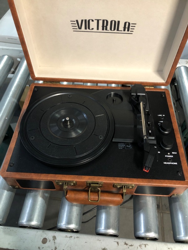 Photo 2 of * MISSING POWER CORD * 
Victrola Vintage 3-Speed Bluetooth Portable Suitcase Record Player with Built-in Speakers | Upgraded Turntable Audio Sound| Includes Extra Stylus | Brown Brown Record Player