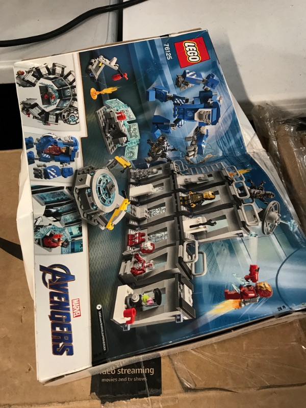 Photo 1 of *BOX DAMAGED* LEGO Marvel Avengers Iron Man Hall of Armor 76125 Building Kit Marvel Tony Stark Iron Man Suit Action Figures (524 Pieces), Standard, Multicolor