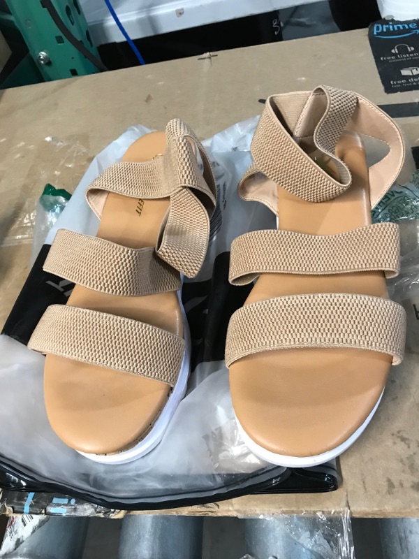 Photo 2 of *USED* Athlefit Women's Wedge Sandals Platform Sandals Cork Elastic Strap Sandals, SIZE 8 Khaki