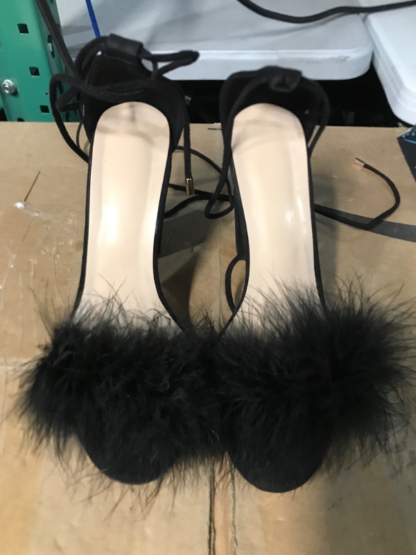 Photo 2 of *USED* Richealnana Women's Fluffy Marabou Feather Heeled Sandals, SIZE 8 Black