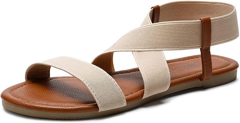 Photo 1 of SANDALUP Women's Elastic Flat Sandals, Size 7, Color Beige