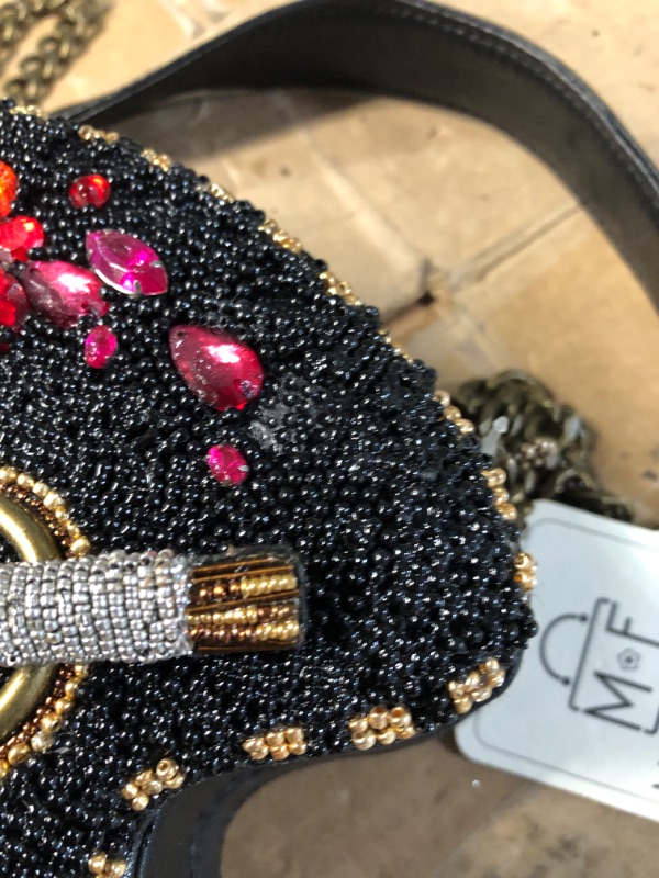 Photo 2 of *SOME SMALL BLACK BEADS MISSING - SEE PICTURES* Mary Frances Stroke of Genius Artist Palette Crossbody Statement Handbag, Multi