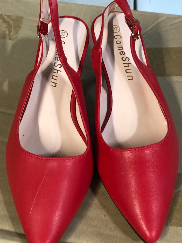 Photo 3 of *ONE SHOE DAMAGED - SEE PICTURES*ComeShun Womens Shoes Slingback Kitten Heels Closed Pointed Toe Dress Party Pumps, SIZE 37