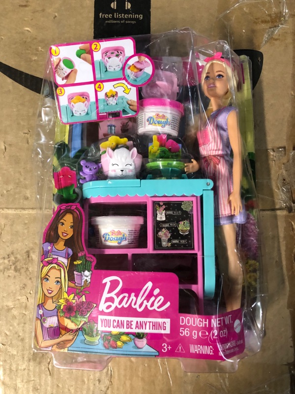 Photo 1 of *BOX DAMAGED* Barbie Florist Doll & Playset, Flower-Making Station with Molds, 3 Dough Colors & Accessories, Blonde Fashion Doll