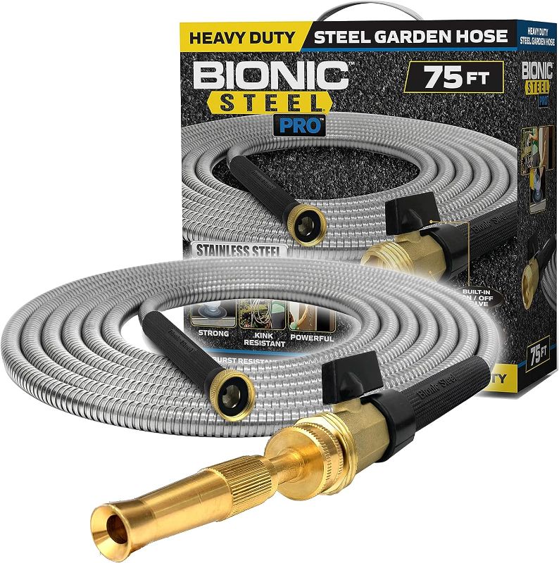 Photo 1 of *USED* Bionic Steel PRO Garden Hose - 304 Stainless Steel Metal 75 Foot Garden Hose – Heavy Duty Lightweight, Kink-Free, and Stronger Than Ever with Brass Fittings and On/Off Valve 