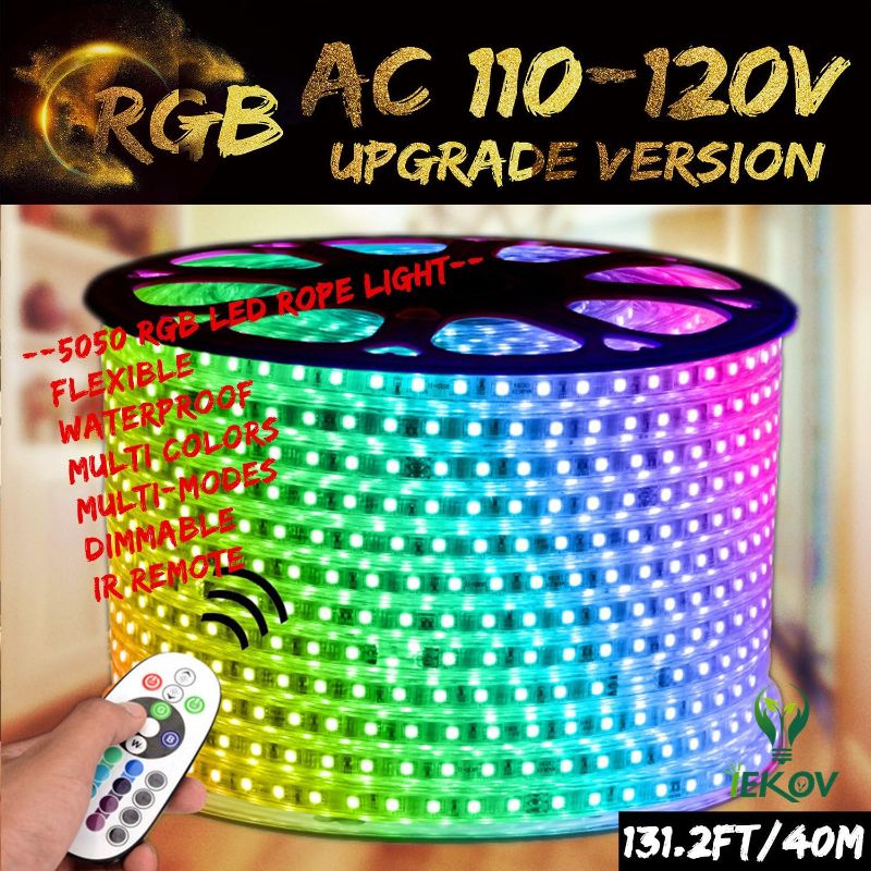 Photo 1 of *USED - MISSING REMOTE & ELECTRICAL RECEIVER* RGB LED Strip Light, IEKOV™ AC 110-120V Flexible/Waterproof/Multi Colors/Multi-Modes Function/Dimmable SMD5050 LED Rope Light with Remote for Home/Office/Building Decoration (131.2ft/40m)