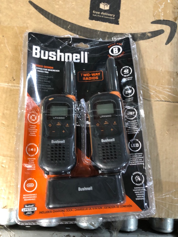 Photo 2 of *USED - UNABLE TO TEST* New Bushnell LPX650 Walkie Talkies - Waterproof Long Range Two Way Radios, IP67 Rugged Floating Design, USB-C Rechargeable - Equipped for Wherever Life Takes You (2 Pack)