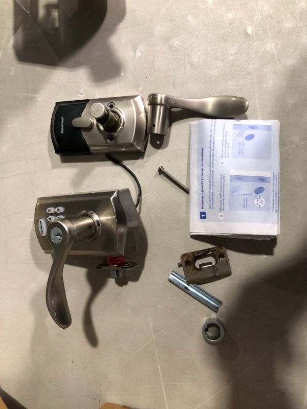 Photo 5 of *USED - POSSIBLY MISSING PIECES* Kwikset SmartCode 955 Keypad Electronic Lever Door Lock Deadbolt Alternative with Pembroke Door Handle Lever Featuring SmartKey Security in Satin Nickel Door Lock Satin Nickel