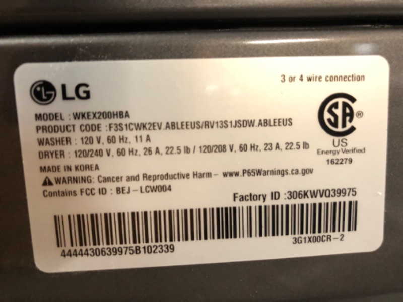 Photo 12 of Single Unit Front Load LG WashTower™ with Center Control™ 4.5 cu. ft. Washer and 7.4 cu. ft. Electric Dryer*DRYER DOES NOT TURN ON ONLY WASHER