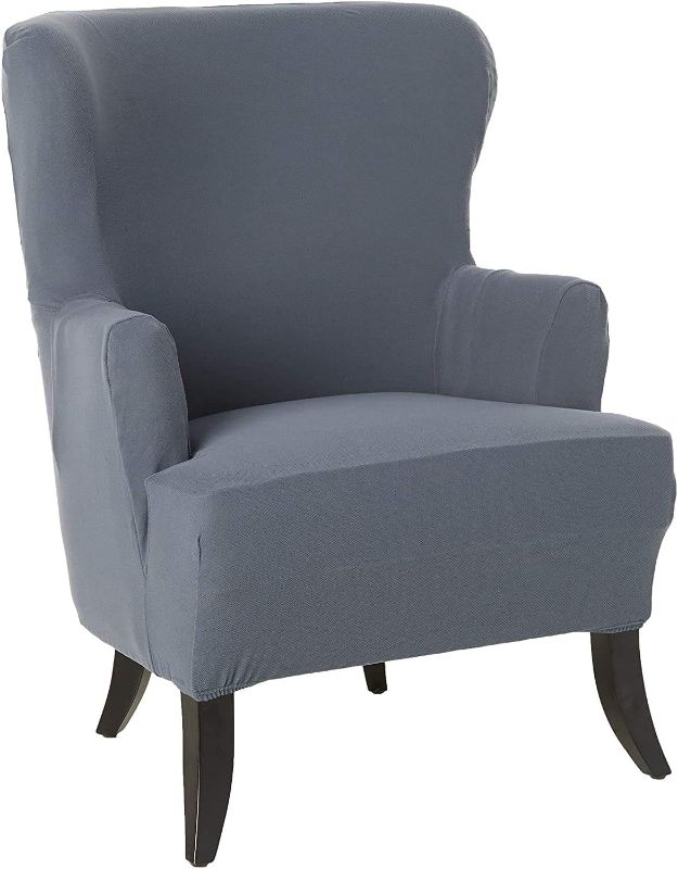 Photo 1 of *USED* SureFit Home Décor SF45361 Stretch Morgan T-Cushion Wingback Chair Slipcover, Form Fit, Polyester/Spandex, Machine Washable, One Piece, Dark Blue