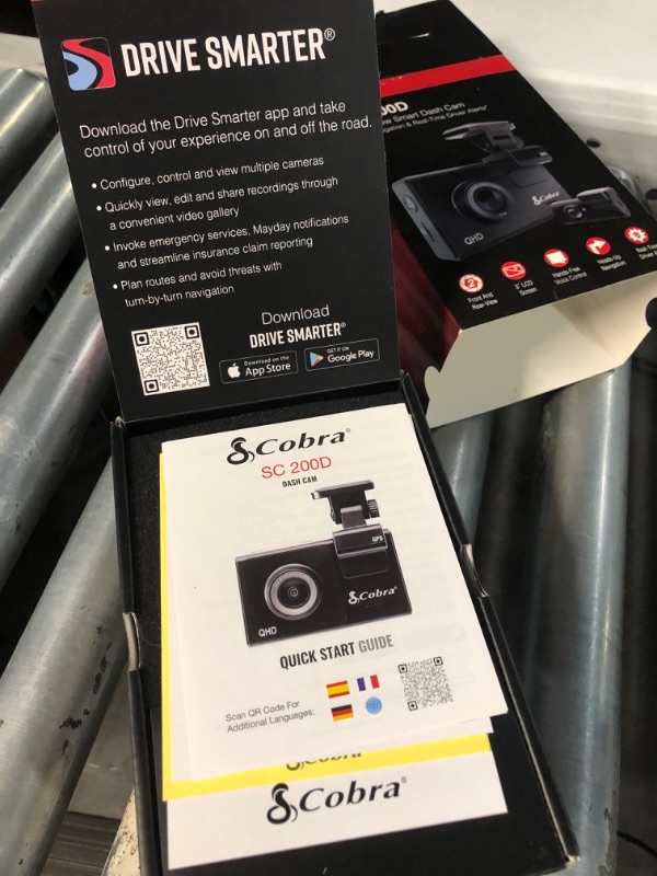 Photo 4 of *USED - SEE NOTES* Cobra Smart Dash Cam + Rear Cam (SC 200D) – QHD+ 1600P Resolution, Built-in Wi-Fi & GPS, Voice Commands, Live Police Alerts, Incident Reports, Emergency Mayday, Drive Smarter App, 16GB SD Card Incl. SC 200D Cam