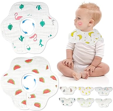 Photo 1 of 8-Pack 360° Rotate Organic Cotton Baby Bibs, Newborn Muslin Bibs