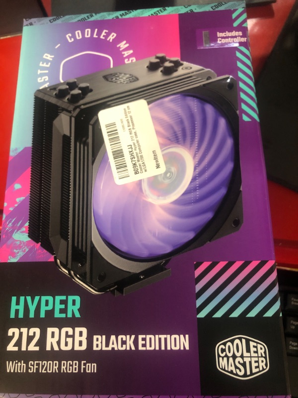 Photo 2 of Cooler Master Hyper 212 Black Edition RGB CPU Air Cooler, SF120R RGB Fan, Anodized Gun-Metal Black, Brushed Nickel Fins, 4 Copper Direct Contact Heat Pipes for AMD Ryzen AM4/Intel LGA1700/1200/1151 Hyper 212 BE RGB (LGA1700) 4 Heat Pipes