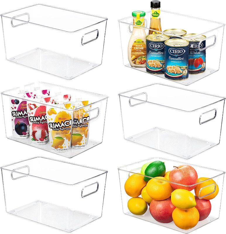 Photo 1 of  Clear Plastic Storage Organizer Bins, 6 Pack with Handle