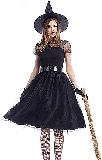 Photo 1 of Colorful House Women Witch Costume, Black Wicked Lace Sexy Dress With Hats and Tights 3x
