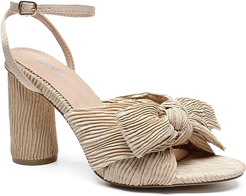 Photo 2 of Chunky Heeled Sandals For Women - Block Heels Pleated Bowknot Open Toe Ankle Strap 7.5