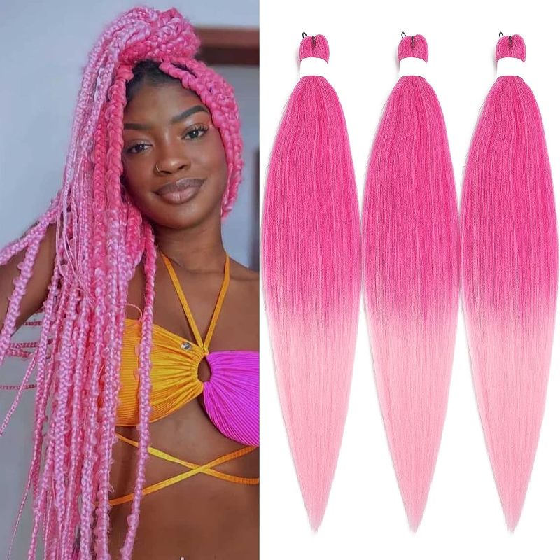 Photo 1 of Pink Ombre Braiding Hair Pre Stretched Synthetic, 26 inch 6 Packs Long 