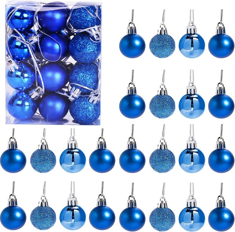 Photo 1 of  Set of 24 Mini Shatterproof Christmas Balls Tree Ornaments Party Decoration, 3cm/1.18'' (Blue)